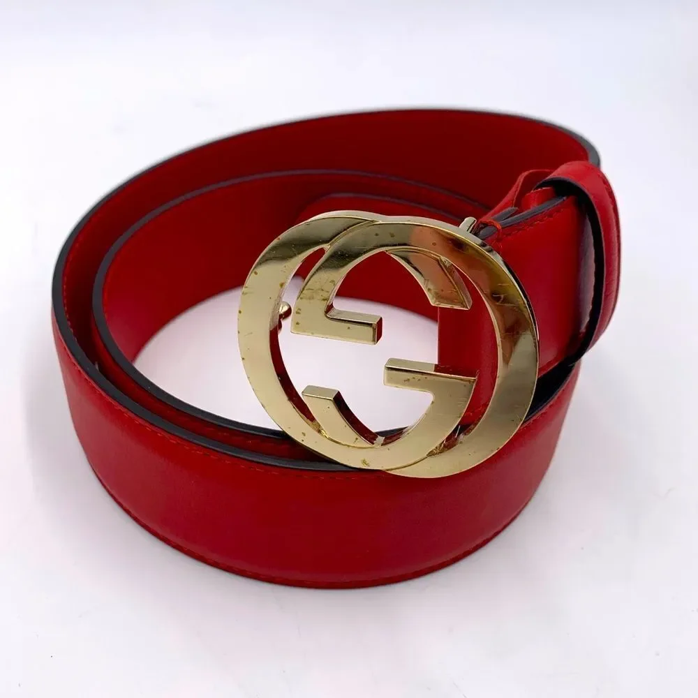 Authentic Gucci Double G Red Leather Belt Preloved